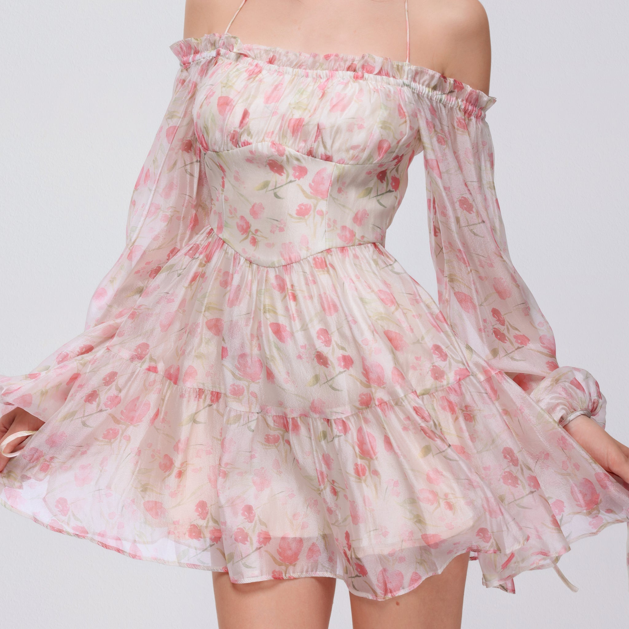 Brianna Floral Chiffon Bustier Mini Dress