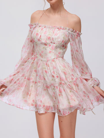 Brianna Floral Chiffon Bustier Mini Dress