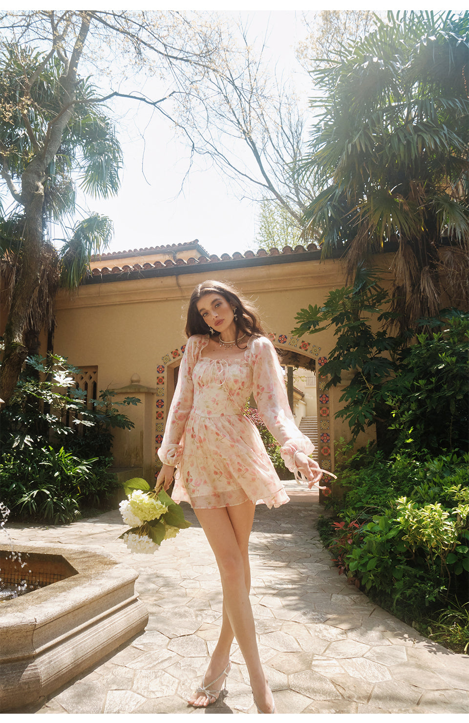 【DIRDDY】 SHINY FLOWER BUTTON DRESS - MINT Shop the Flower Child Bust Tie Ruffle Trim Dress Leaf Print Mint